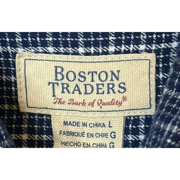 Boston Traders Flannel Casual Blue Plaid Western Style Shirt Men's SZ Large - Picture 5 of 5